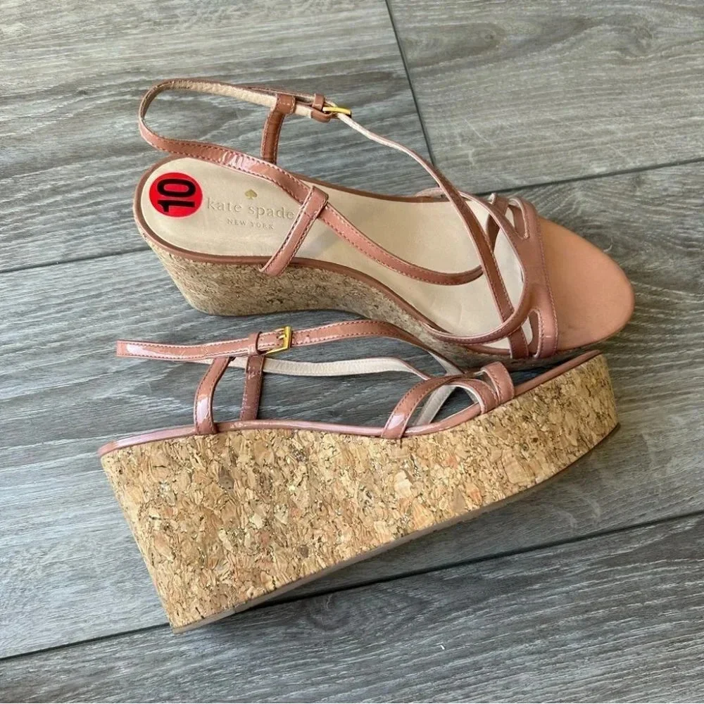 KATE SPADE Talanse Pink Patent Wedge Platform Sandals